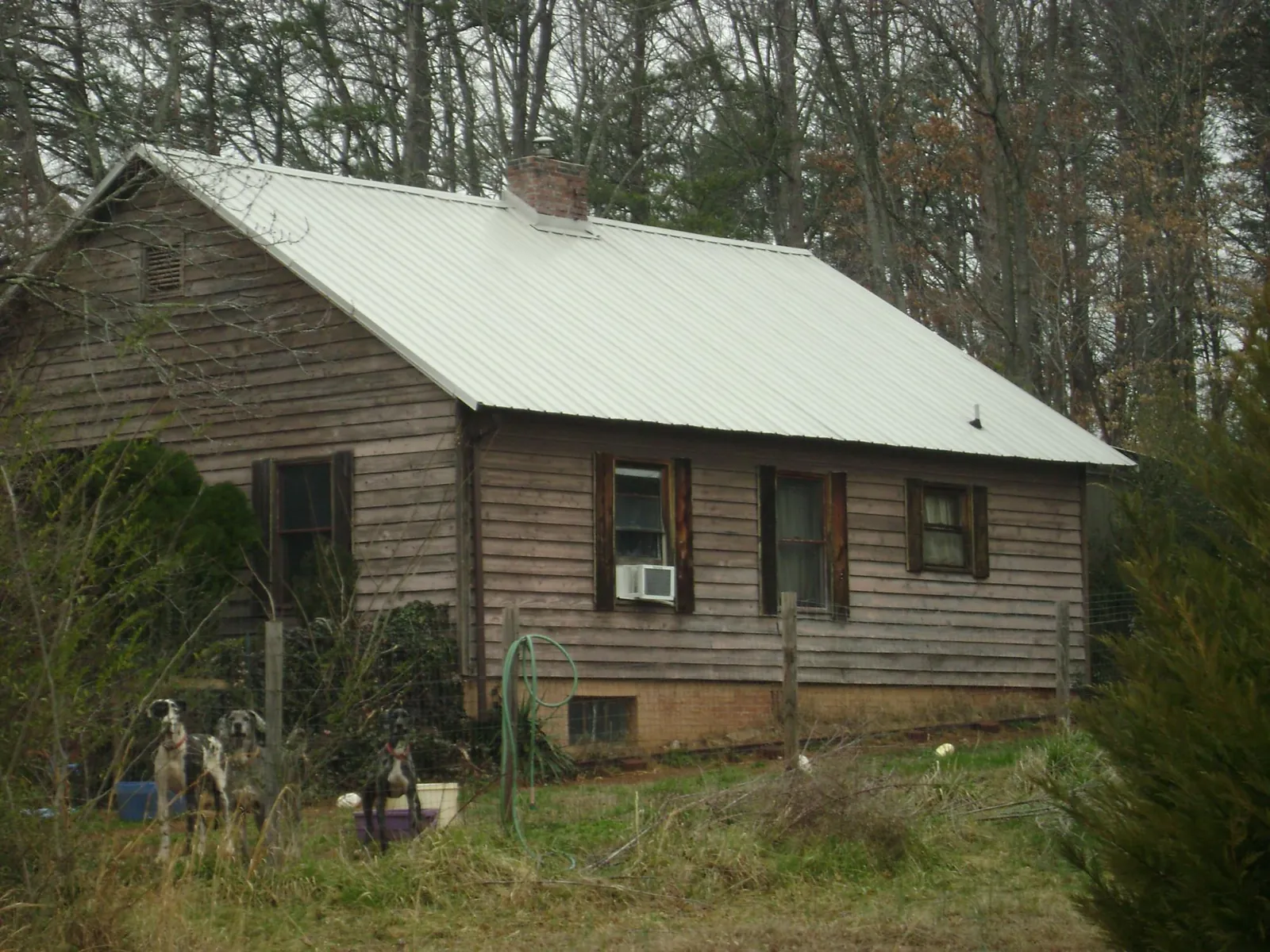 White metal roof on an old wood sided farmhouse, from a Asphalt Shingle Roof Repair job in Roseville